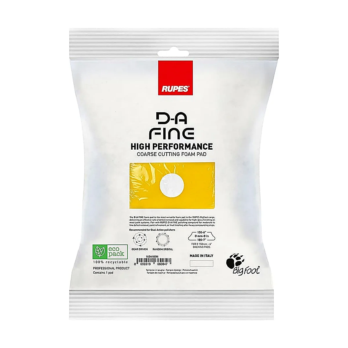 RUPES 9.DA100M – Velcro Polishing Foam D-A Fine High Performance Ø80/100 mm